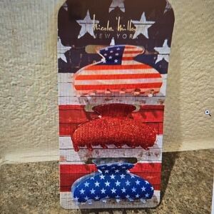 Patriotic Hair Claw Clip Set - Red, White, and Blue Six scrunchies